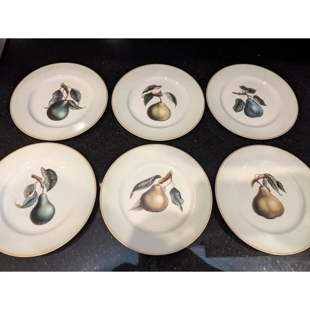 NEW Williams Sonoma 6 pear plates Japan gold rim Vintage